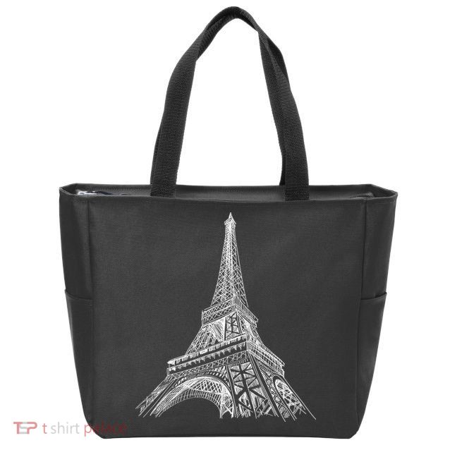 Hand Drawn Eiffel Tower Zip Tote Bag