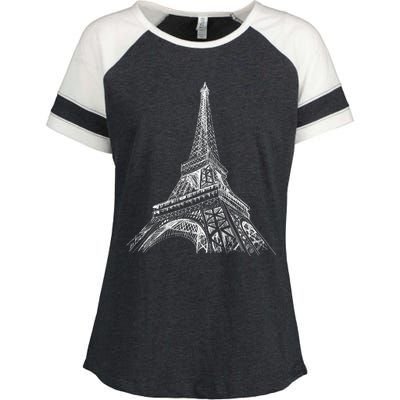 Hand Drawn Eiffel Tower Enza Ladies Jersey Colorblock Tee