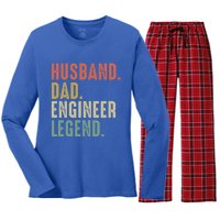 Husband Dad Engineer Legend Funny Vintage Engineer Dad Meaningful Gift Women's Long Sleeve Flannel Pajama Set 