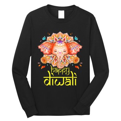 Happy Diwali Festival of Light Hindu Indian Elephant Baby Long Sleeve Shirt