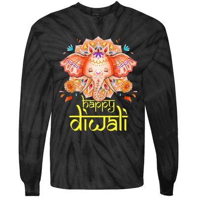 Happy Diwali Festival of Light Hindu Indian Elephant Baby Tie-Dye Long Sleeve Shirt