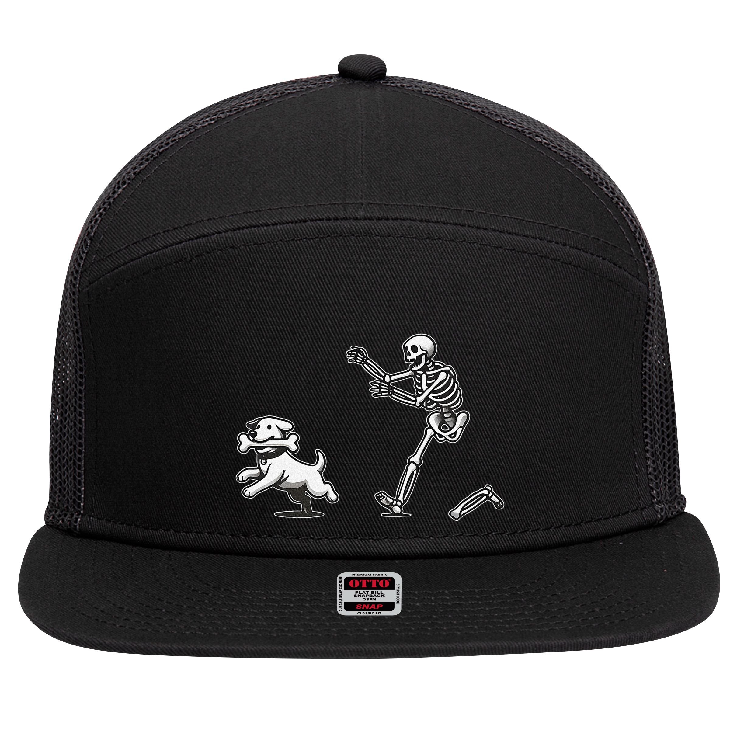 Halloween Dog Funny Skeleton Skeleton Chasing Dog Gift 7 Panel Mesh Trucker Snapback Hat