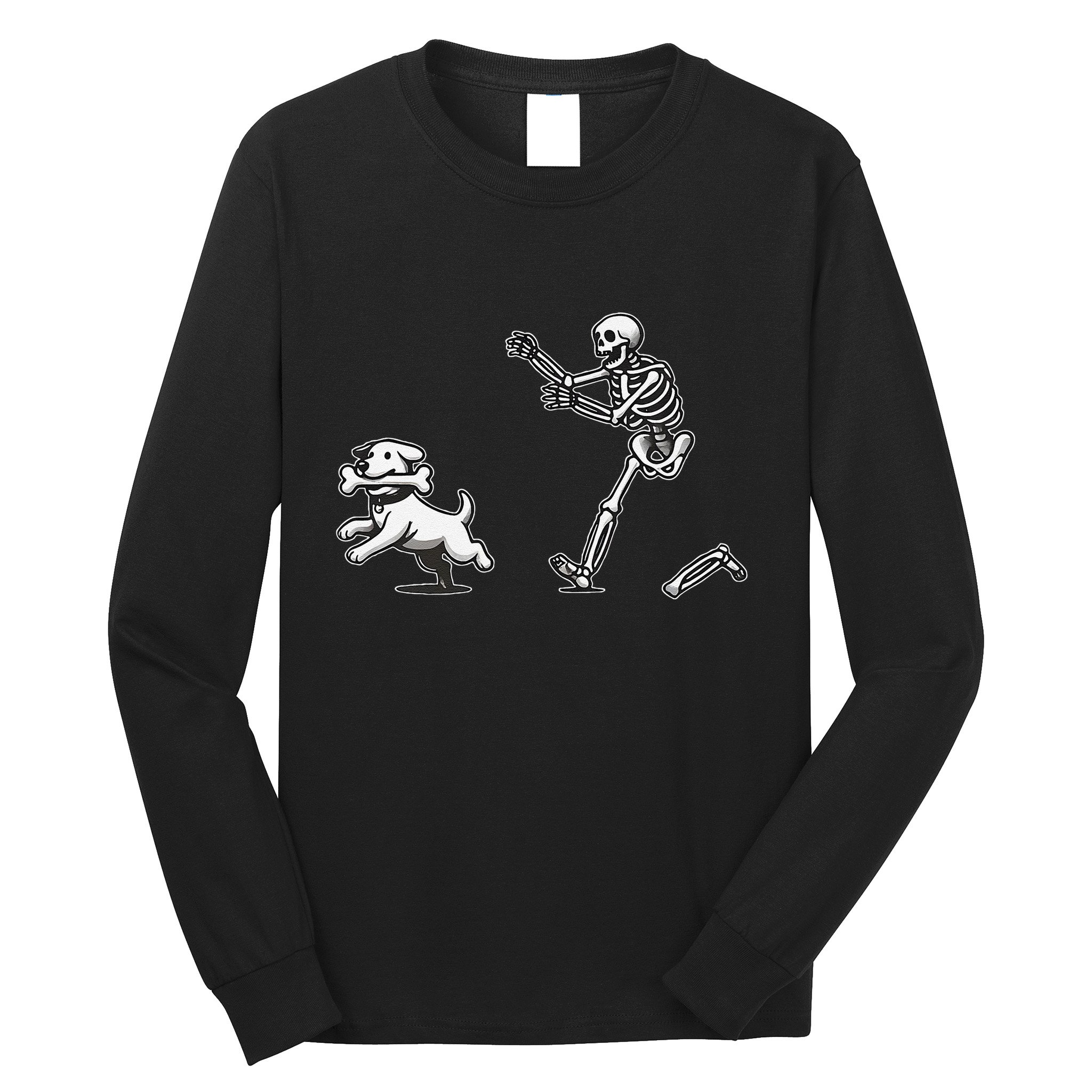Halloween Dog Funny Skeleton Skeleton Chasing Dog Gift Long Sleeve Shirt