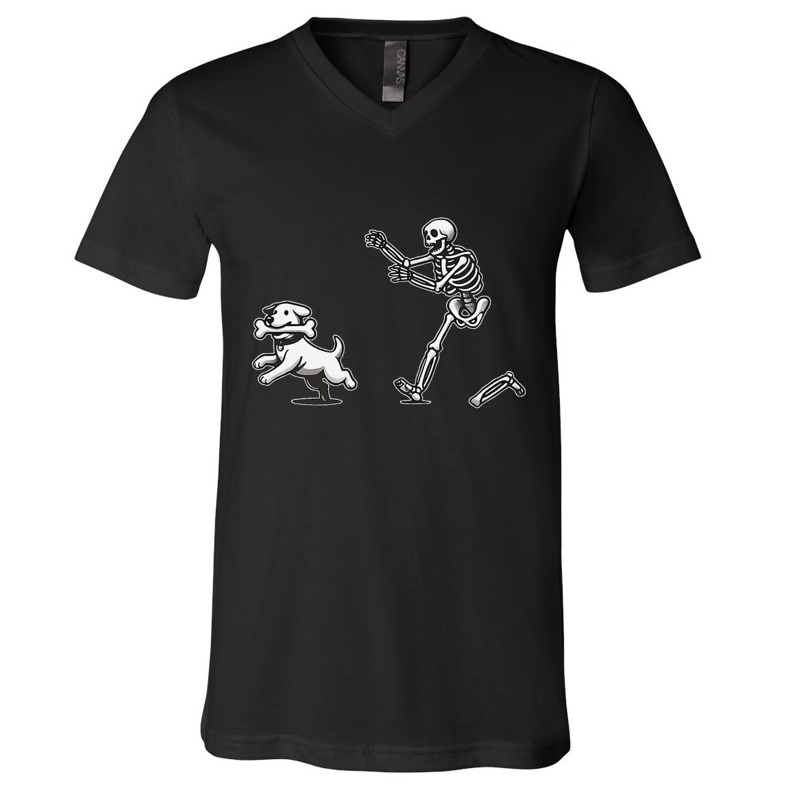 Halloween Dog Funny Skeleton Skeleton Chasing Dog Gift V-Neck T-Shirt