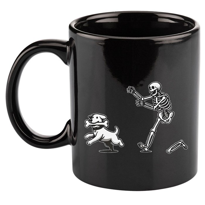 Halloween Dog Funny Skeleton Skeleton Chasing Dog Gift 11oz C Handle Ceramic Mug