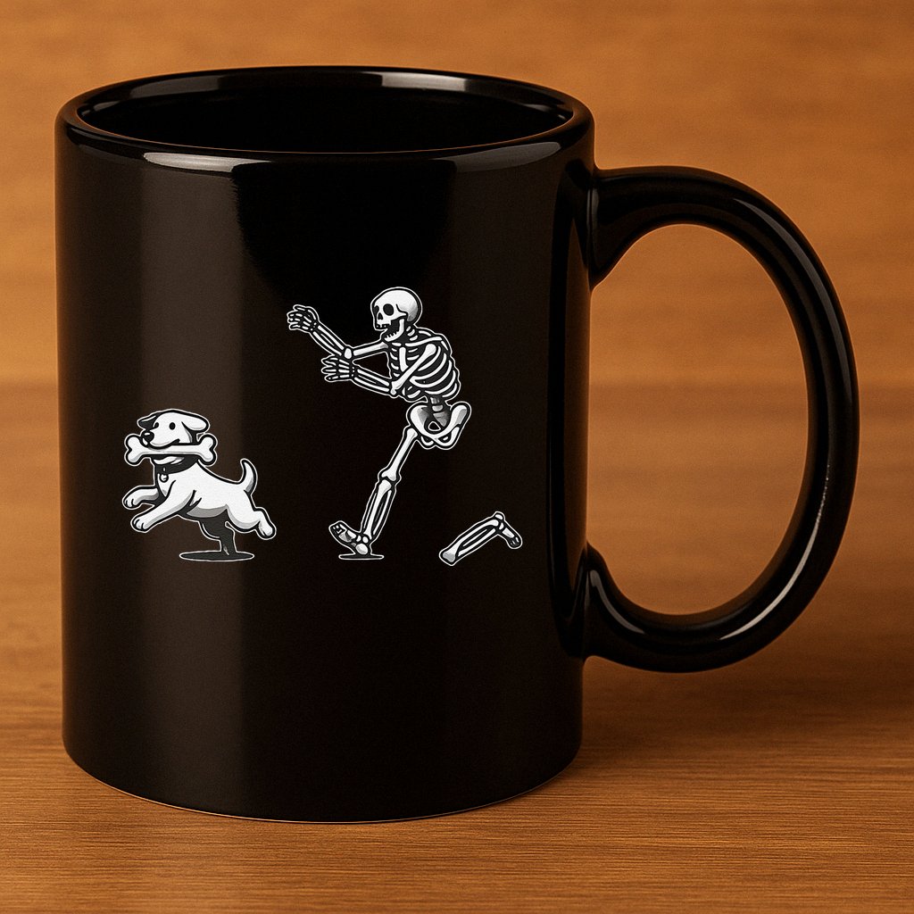 Halloween Dog Funny Skeleton Skeleton Chasing Dog Gift 11oz C Handle Ceramic Mug