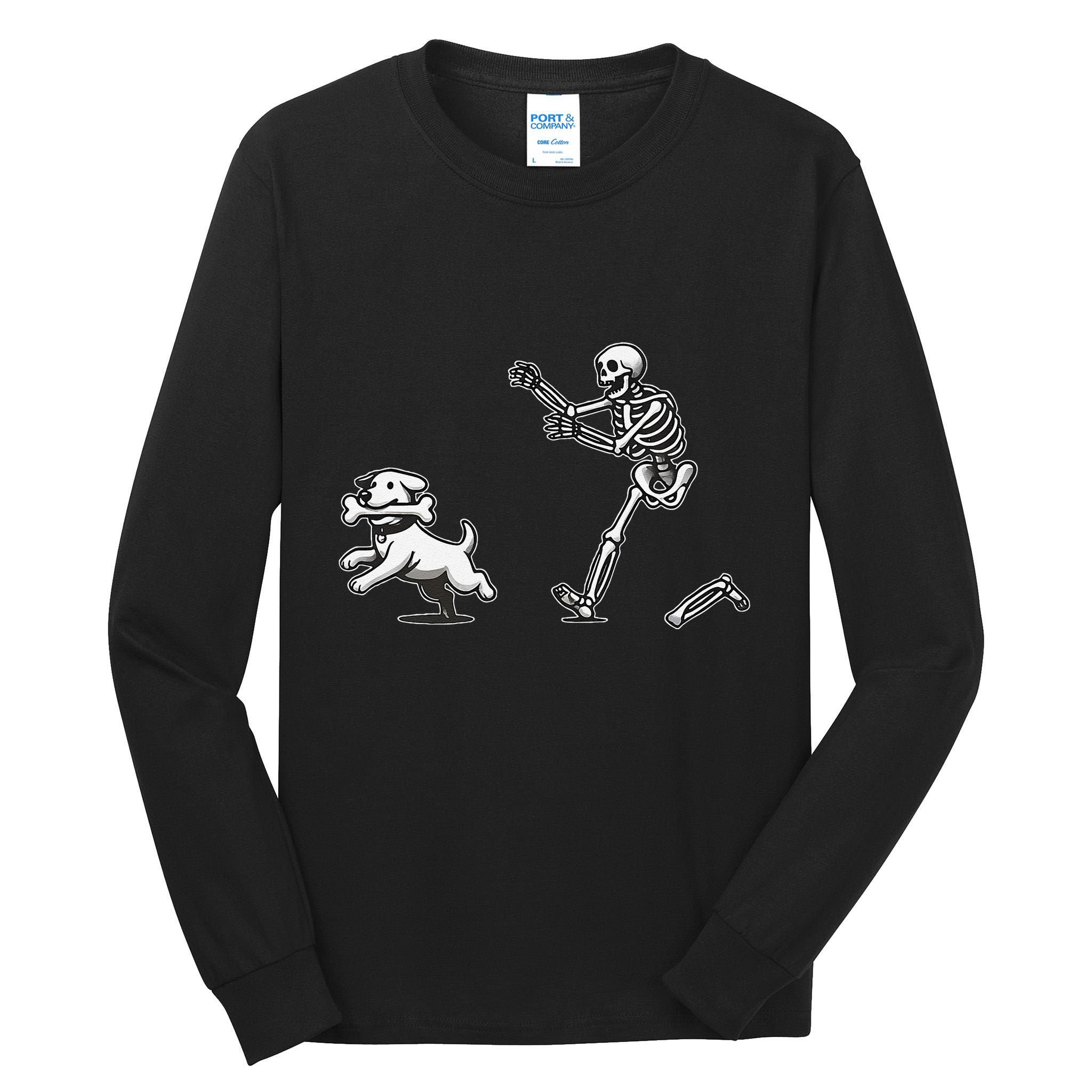 Halloween Dog Funny Skeleton Skeleton Chasing Dog Gift Tall Long Sleeve T-Shirt