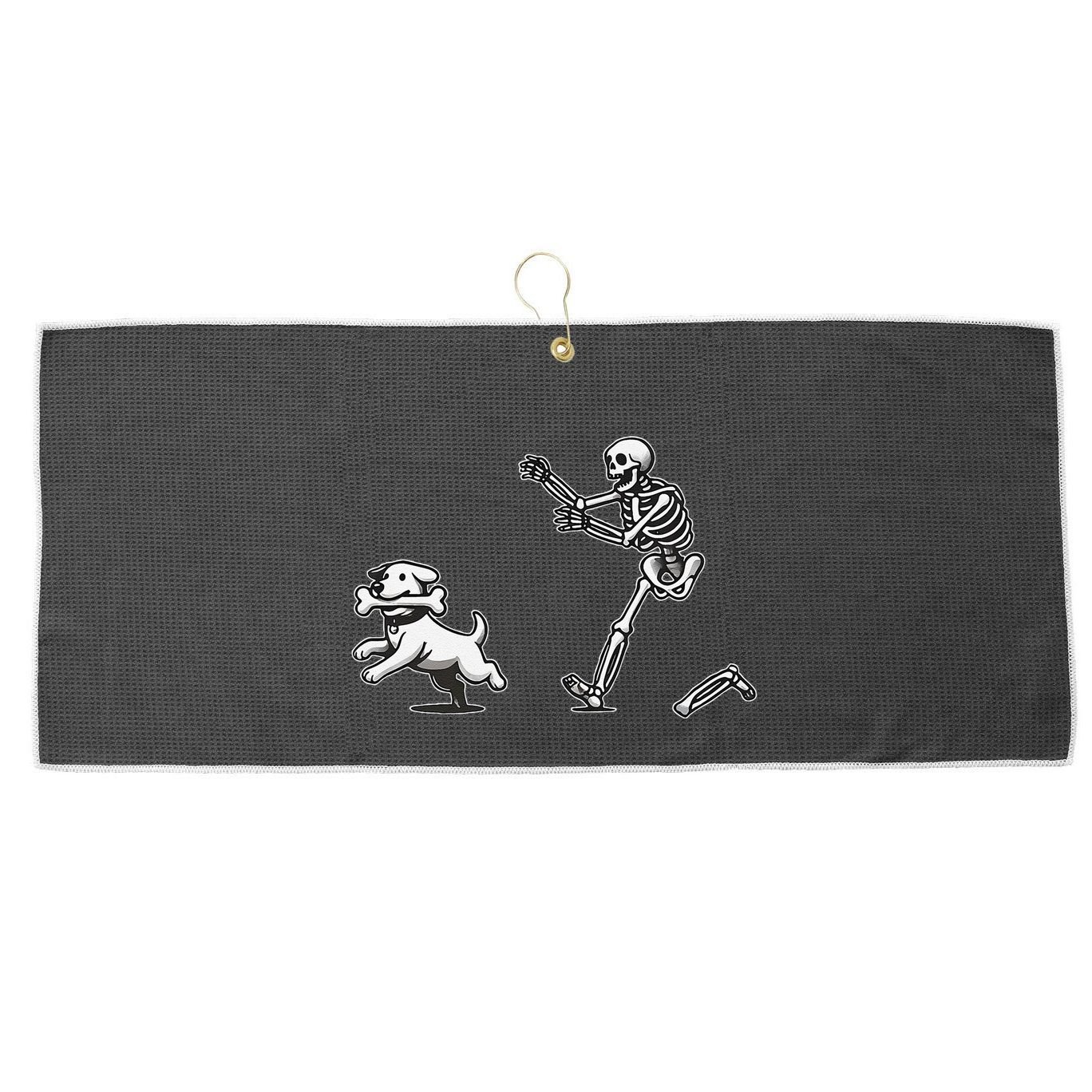 Halloween Dog Funny Skeleton Skeleton Chasing Dog Gift Large Microfiber Waffle Golf Towel