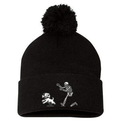 Halloween Dog Funny Skeleton Skeleton Chasing Dog Gift Pom Pom 12in Knit Beanie