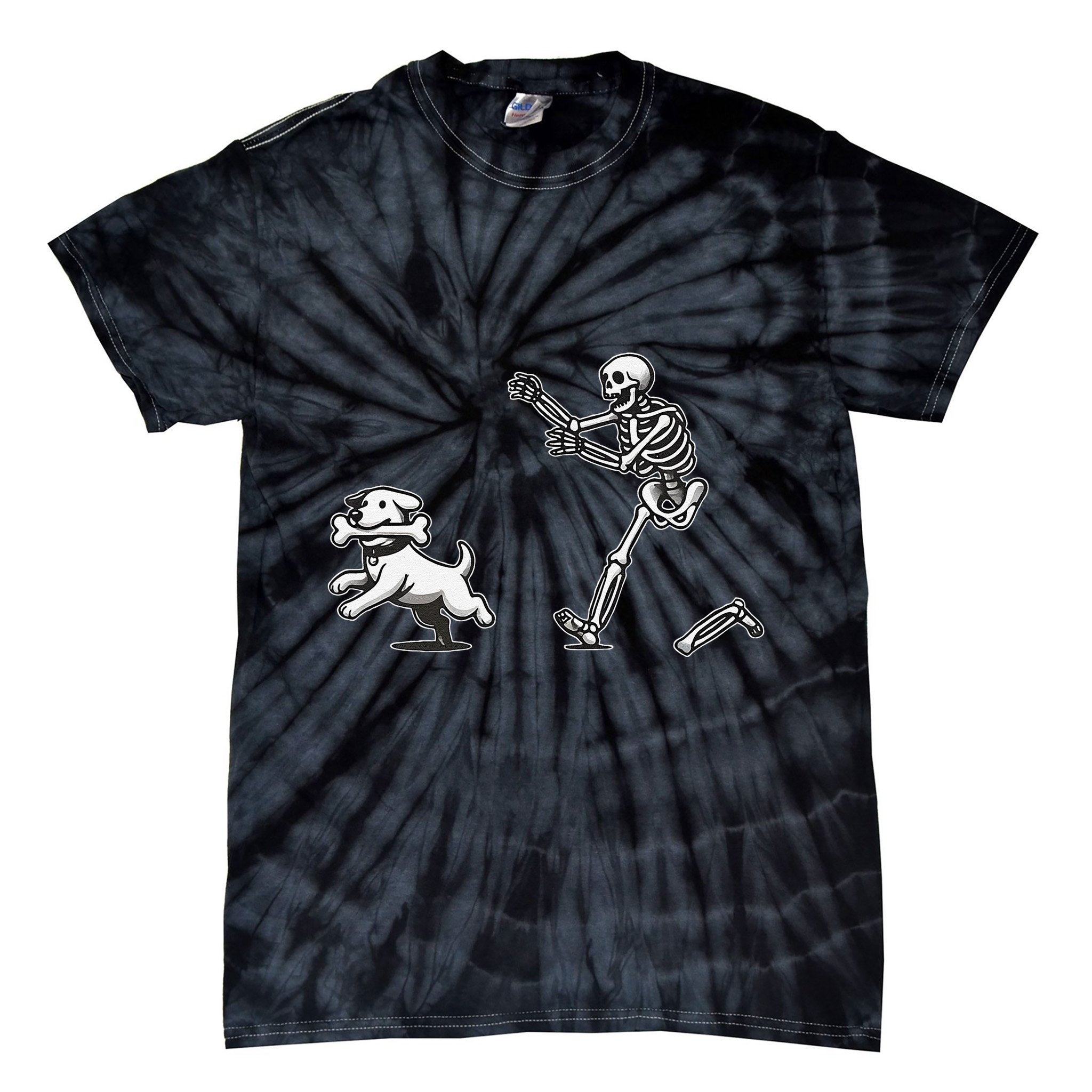 Halloween Dog Funny Skeleton Skeleton Chasing Dog Gift Tie-Dye T-Shirt