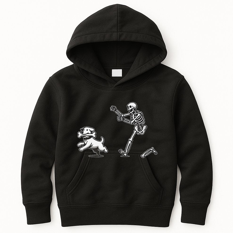 Halloween Dog Funny Skeleton Skeleton Chasing Dog Gift Kids Hoodie