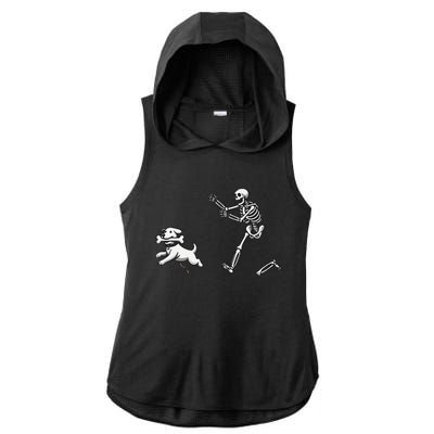 Halloween Dog Funny Skeleton Skeleton Chasing Dog Ladies PosiCharge Tri-Blend Wicking Draft Hoodie Tank