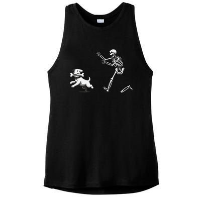 Halloween Dog Funny Skeleton Skeleton Chasing Dog Ladies PosiCharge Tri-Blend Wicking Tank