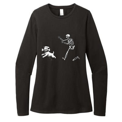 Halloween Dog Funny Skeleton Skeleton Chasing Dog Womens CVC Long Sleeve Shirt