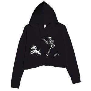 Halloween Dog Funny Skeleton Skeleton Chasing Dog Crop Fleece Hoodie