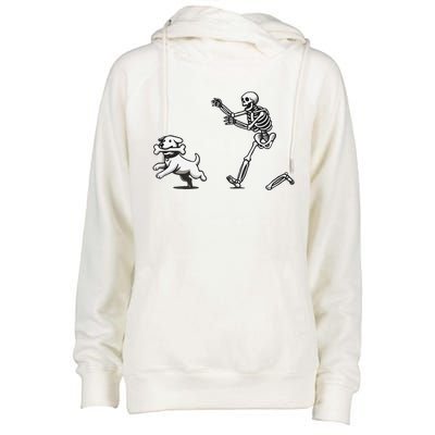 Halloween Dog Funny Skeleton Skeleton Chasing Dog Womens Funnel Neck Pullover Hood