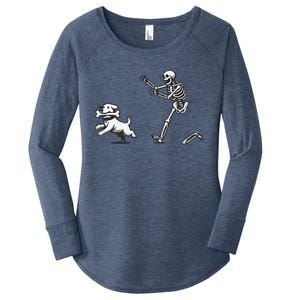 Halloween Dog Funny Skeleton Skeleton Chasing Dog Women's Perfect Tri Tunic Long Sleeve Shirt