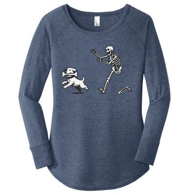 Halloween Dog Funny Skeleton Skeleton Chasing Dog Women's Perfect Tri Tunic Long Sleeve Shirt