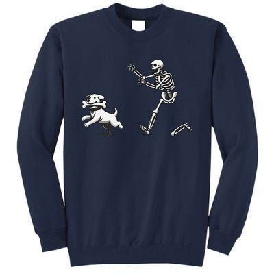 Halloween Dog Funny Skeleton Skeleton Chasing Dog Tall Sweatshirt