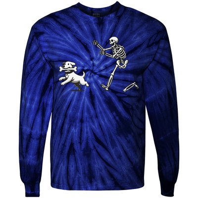 Halloween Dog Funny Skeleton Skeleton Chasing Dog Tie-Dye Long Sleeve Shirt