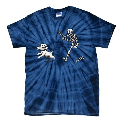 Halloween Dog Funny Skeleton Skeleton Chasing Dog Tie-Dye T-Shirt