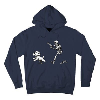 Halloween Dog Funny Skeleton Skeleton Chasing Dog Tall Hoodie