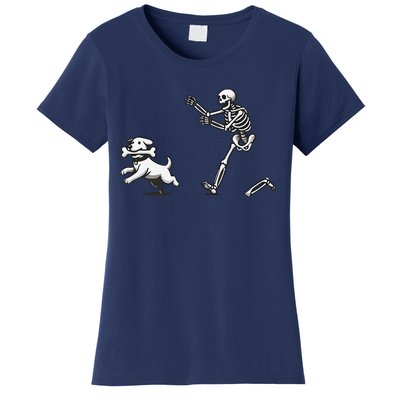 Halloween Dog Funny Skeleton Skeleton Chasing Dog Women's T-Shirt