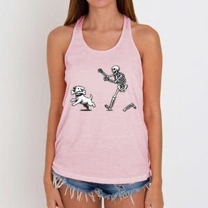 Halloween Dog Funny Skeleton Skeleton Chasing Dog Women's Knotted Racerback Tank