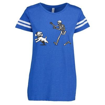 Halloween Dog Funny Skeleton Skeleton Chasing Dog Enza Ladies Jersey Football T-Shirt