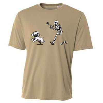 Halloween Dog Funny Skeleton Skeleton Chasing Dog Cooling Performance Crew T-Shirt