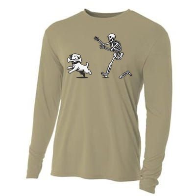 Halloween Dog Funny Skeleton Skeleton Chasing Dog Cooling Performance Long Sleeve Crew