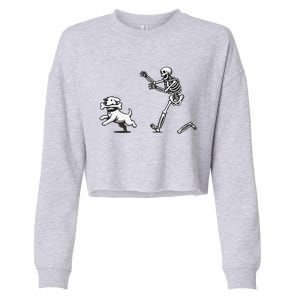 Halloween Dog Funny Skeleton Skeleton Chasing Dog Cropped Pullover Crew