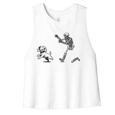 Halloween Dog Funny Skeleton Skeleton Chasing Dog Women's Racerback Cropped Tank