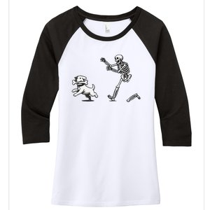 Halloween Dog Funny Skeleton Skeleton Chasing Dog Women's Tri-Blend 3/4-Sleeve Raglan Shirt