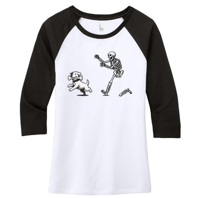 Halloween Dog Funny Skeleton Skeleton Chasing Dog Women's Tri-Blend 3/4-Sleeve Raglan Shirt