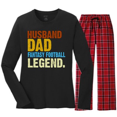 Husband Dad Fantasy Football Legend Women's Long Sleeve Flannel Pajama Set 