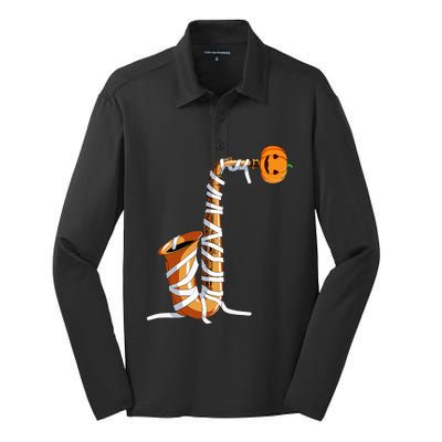 Halloween Design For Saxophone Player Halloween Party Silk Touch Performance Long Sleeve Polo