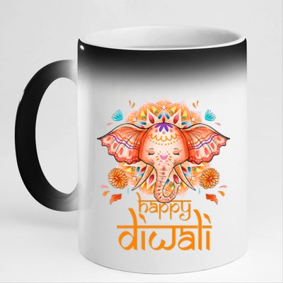 Happy Diwali Festival Of Light Hindu Indian 11oz Black Color Changing Mug