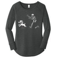 Halloween Dog Funny Skeleton Skeleton Chasing Dog Women's Perfect Tri Tunic Long Sleeve Shirt