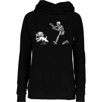 Halloween Dog Funny Skeleton Skeleton Chasing Dog Womens Funnel Neck Pullover Hood