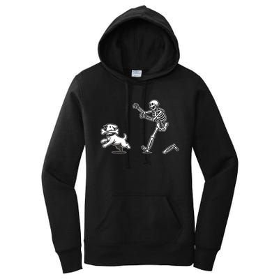 Halloween Dog Funny Skeleton Skeleton Chasing Dog Women's Pullover Hoodie