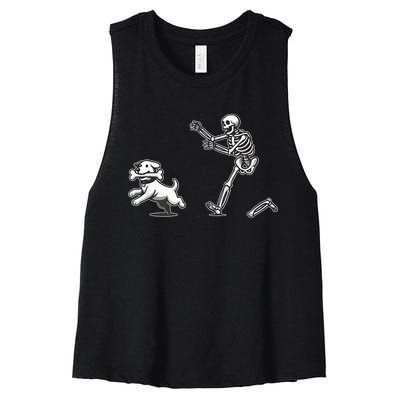 Halloween Dog Funny Skeleton Skeleton Chasing Dog Women's Racerback Cropped Tank