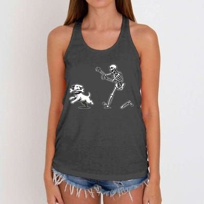 Halloween Dog Funny Skeleton Skeleton Chasing Dog Women's Knotted Racerback Tank