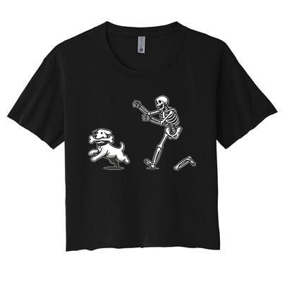 Halloween Dog Funny Skeleton Skeleton Chasing Dog Women's Crop Top Tee