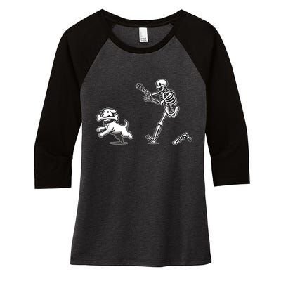 Halloween Dog Funny Skeleton Skeleton Chasing Dog Women's Tri-Blend 3/4-Sleeve Raglan Shirt