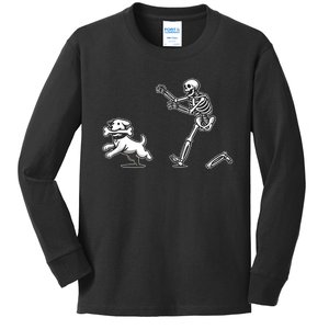 Halloween Dog Funny Skeleton Skeleton Chasing Dog Kids Long Sleeve Shirt