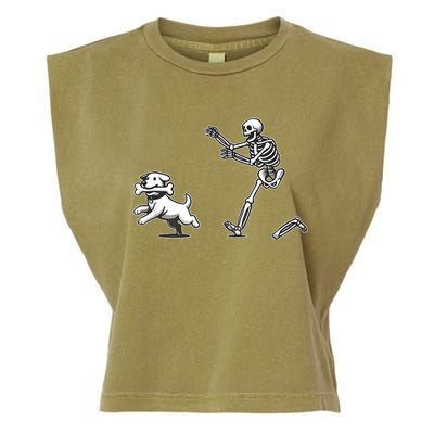 Halloween Dog Funny Skeleton Skeleton Chasing Dog Garment-Dyed Women's Muscle Tee