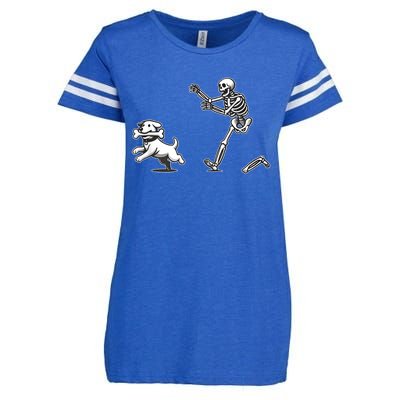 Halloween Dog Funny Skeleton Skeleton Chasing Dog Enza Ladies Jersey Football T-Shirt