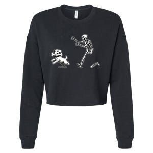 Halloween Dog Funny Skeleton Skeleton Chasing Dog Cropped Pullover Crew