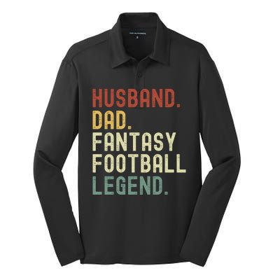 Husband Dad Fantasy Football Legend Funny Draft Funny Husband Father Fathers Silk Touch Performance Long Sleeve Polo